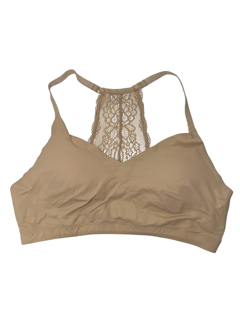 Maurices Invisibliss Smooth Bralette Tan Lace Racerback Pullover Padded Medium